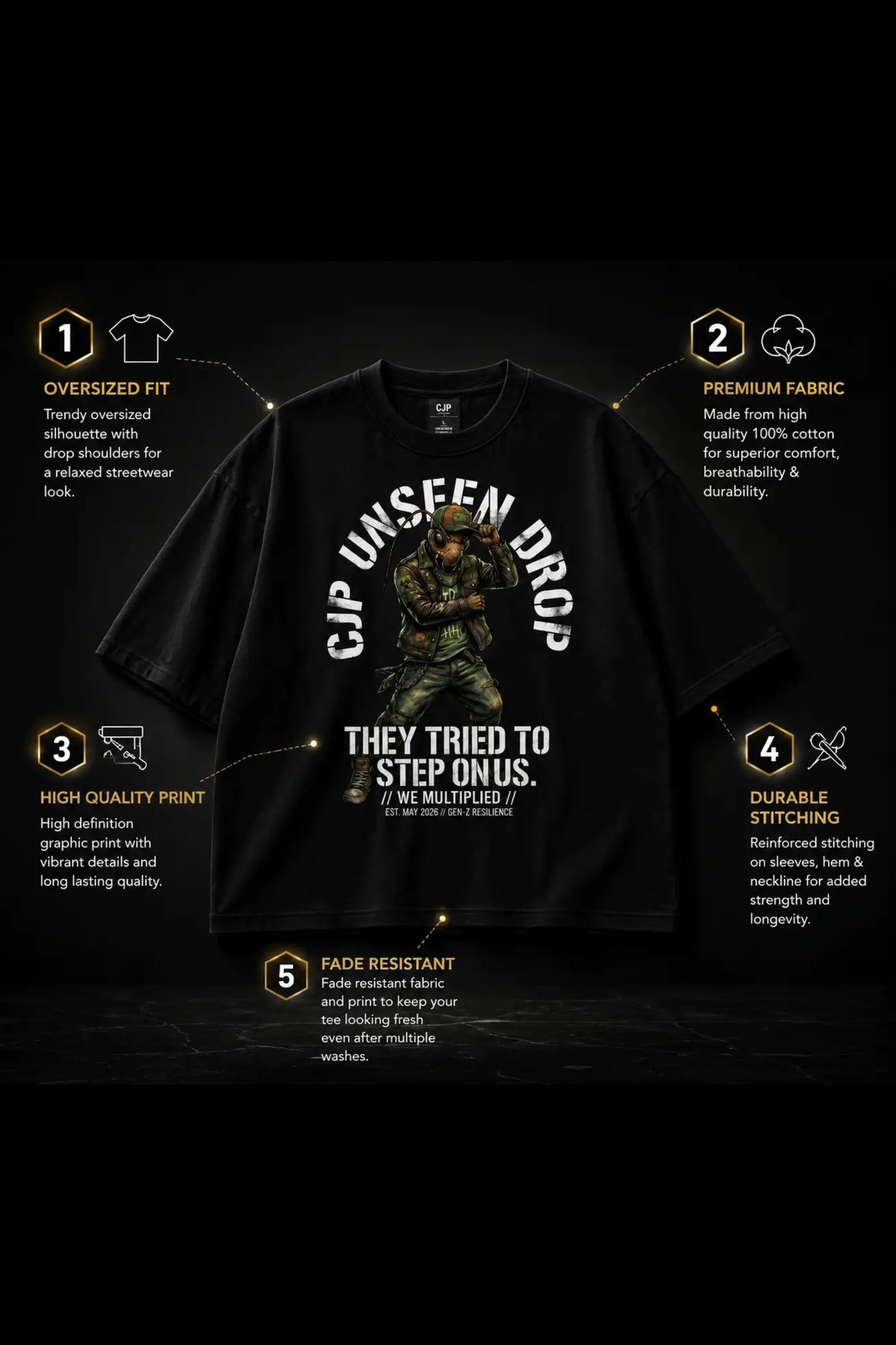 Black Unseen Drop Graphic Oversized T-Shirt