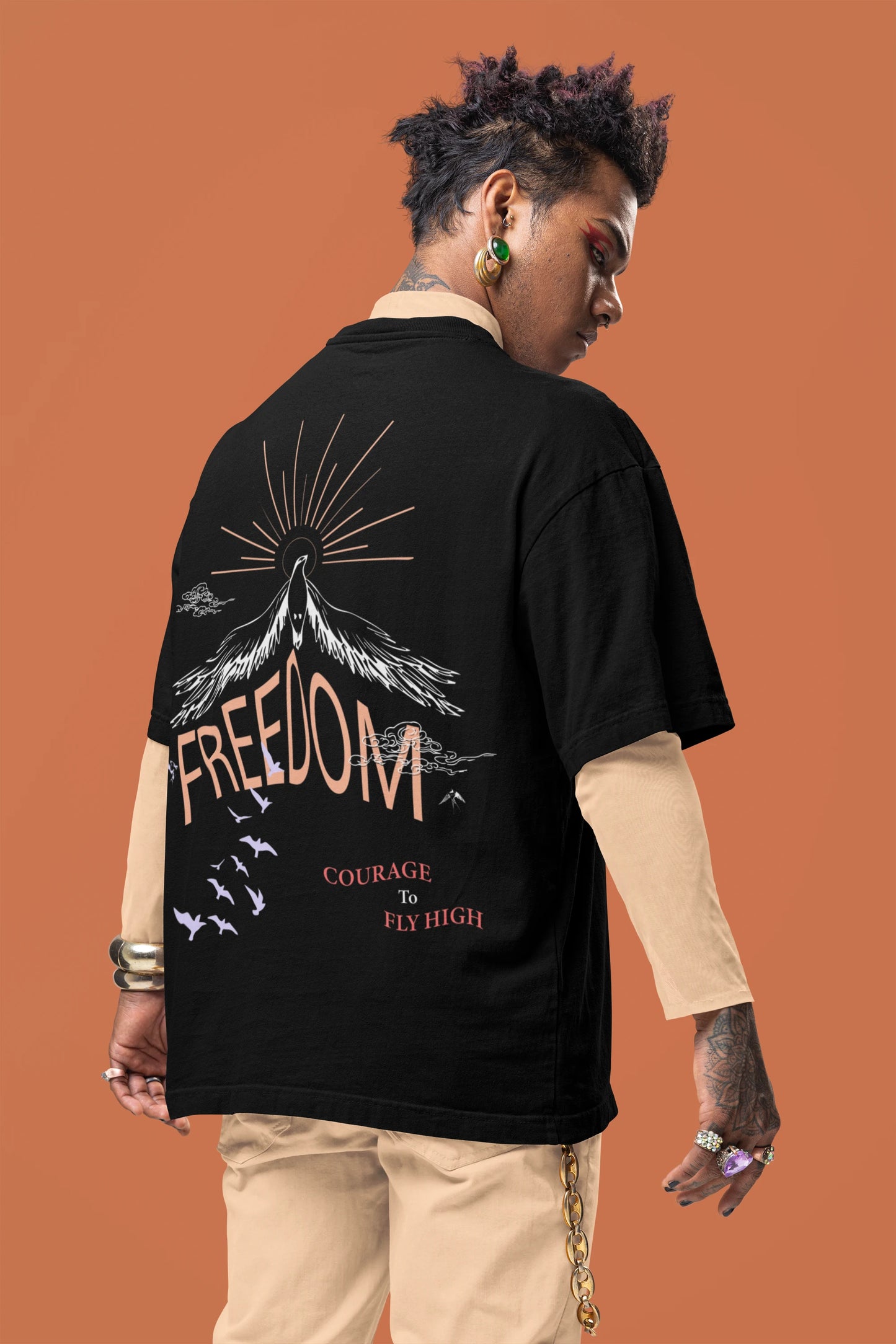 Cluvian Freedom Oversized Streetwear T-Shirt – Black