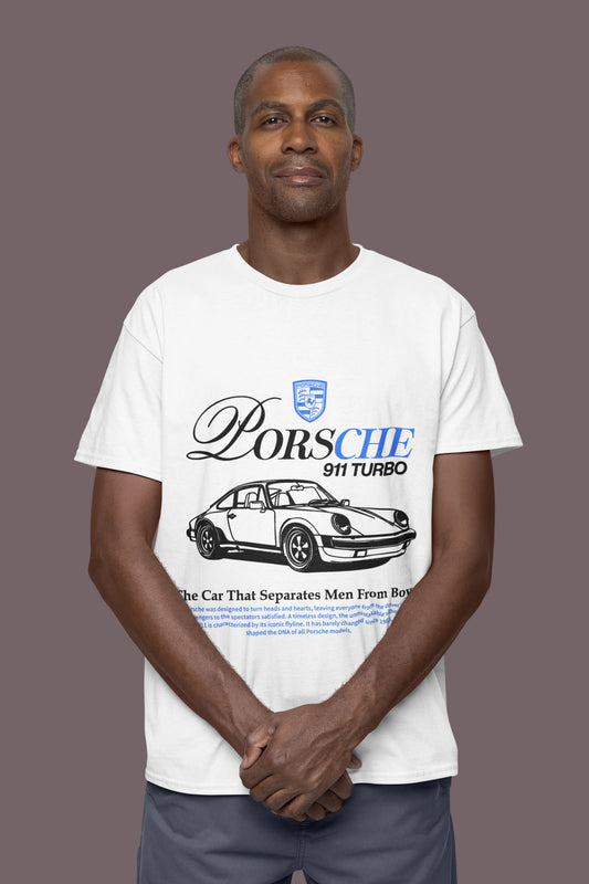 Cluvian Vintage Sports Car Graphic Cotton T-Shirt – White