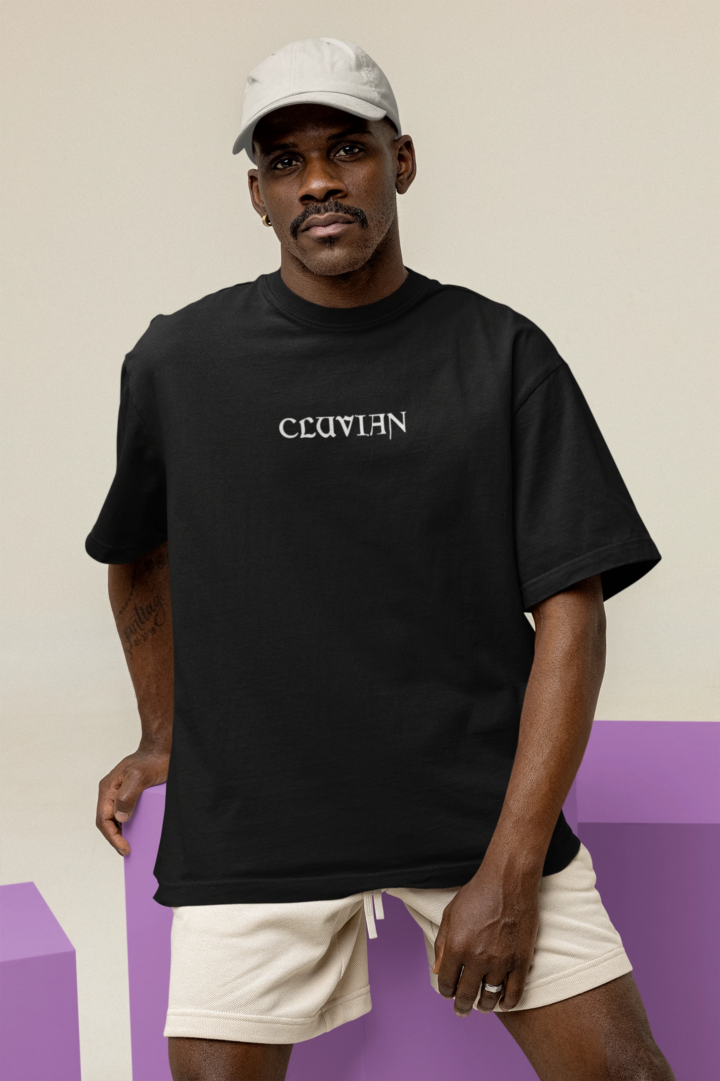 Cluvian Black Oversized Streetwear T-Shirt