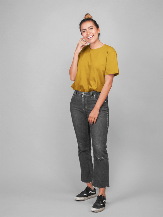 Cluvian Valuable Bird Graphic Cotton T-Shirt – Mustard