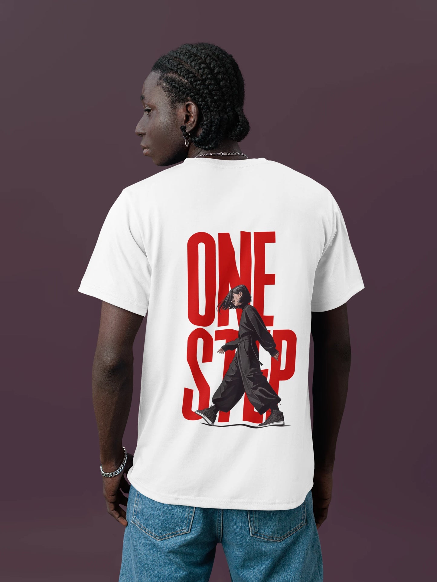 Cluvian One Step Graphic Cotton T-Shirt – White