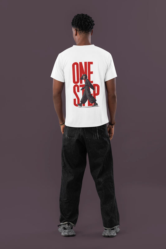 Cluvian One Step Graphic Cotton T-Shirt – White