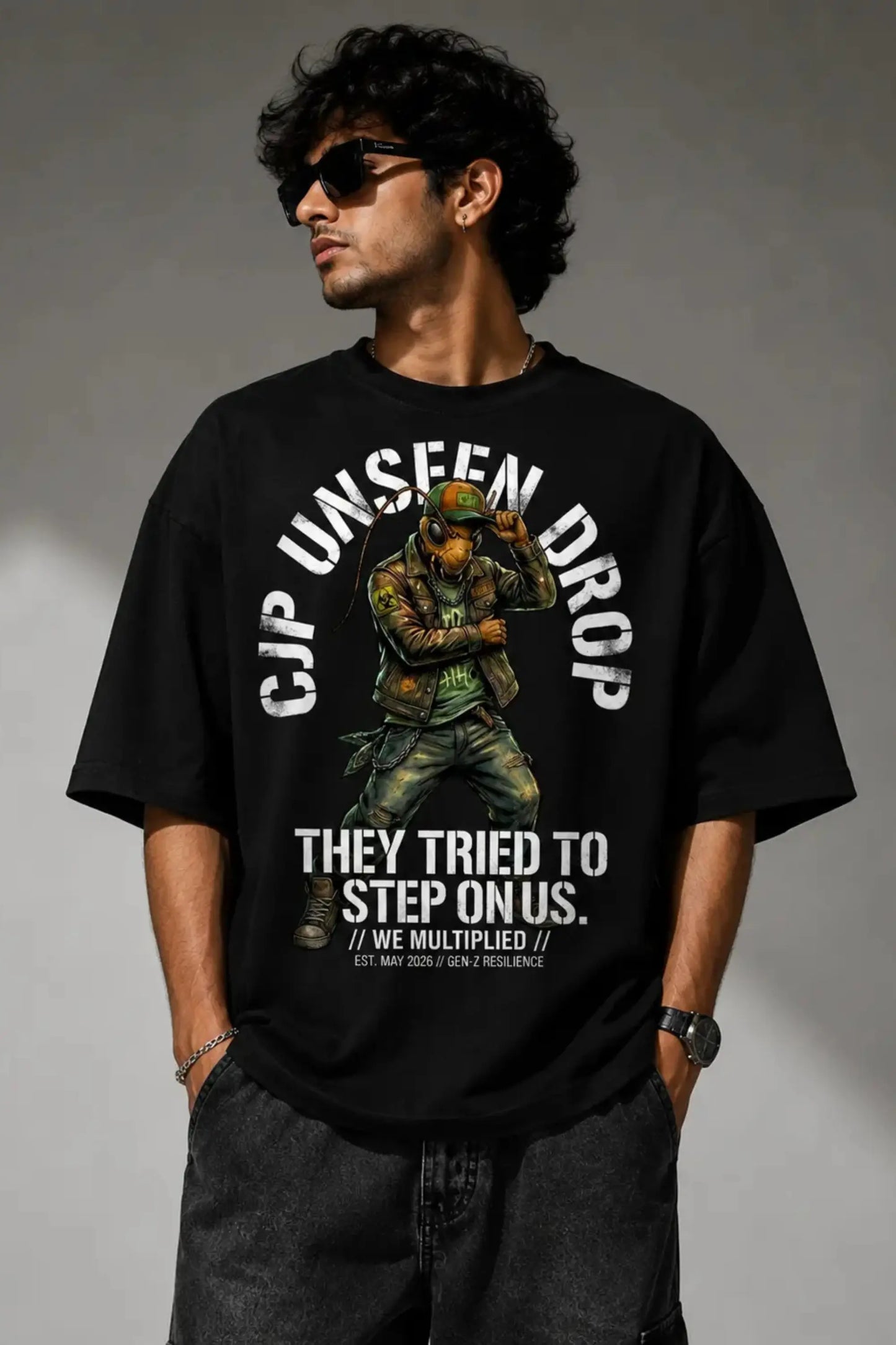 Black Unseen Drop Graphic Oversized T-Shirt