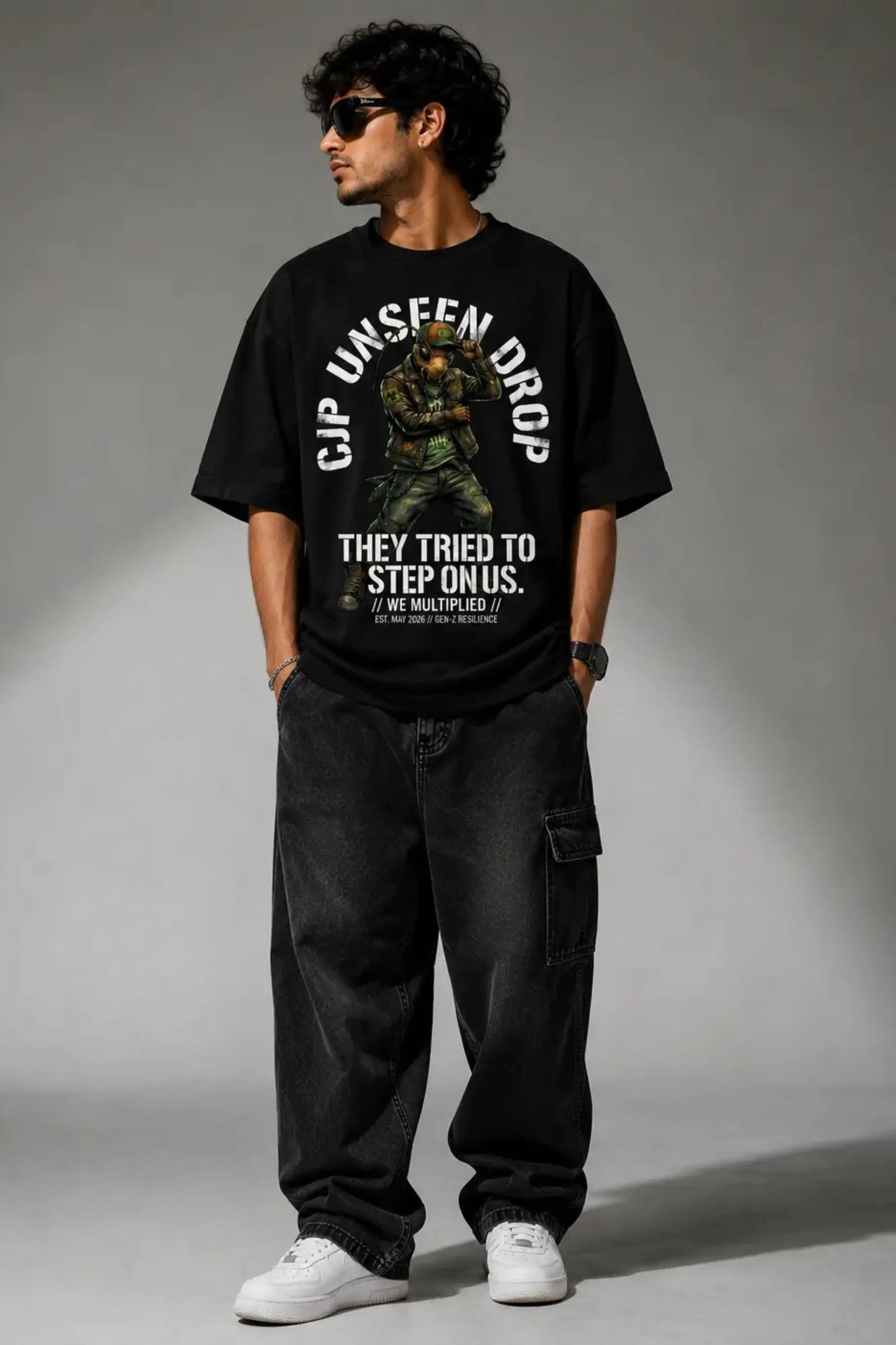 Black Unseen Drop Graphic Oversized T-Shirt