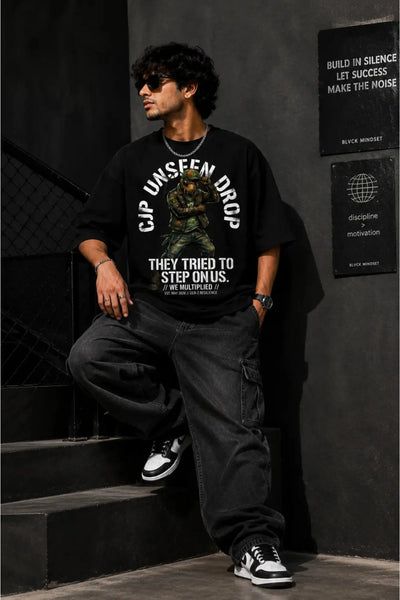Black Unseen Drop Graphic Oversized T-Shirt