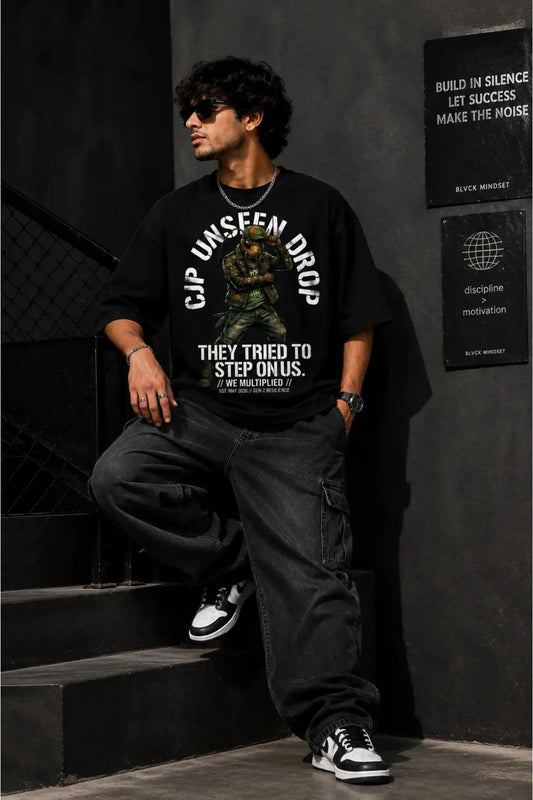 Black Unseen Drop Graphic Oversized T-Shirt