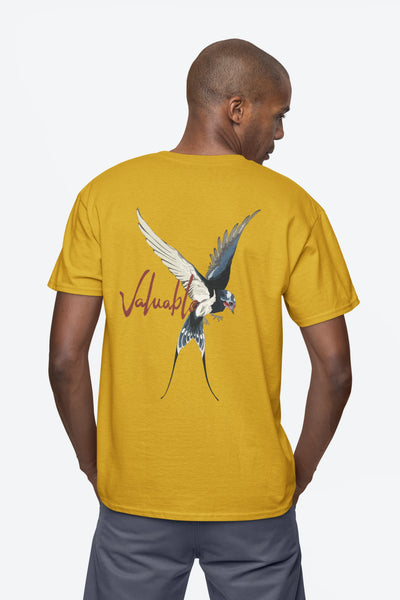 Cluvian Valuable Bird Graphic Cotton T-Shirt – Mustard