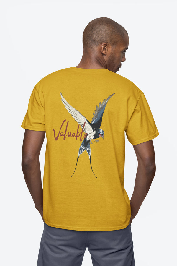 Cluvian Valuable Bird Graphic Cotton T-Shirt – Mustard