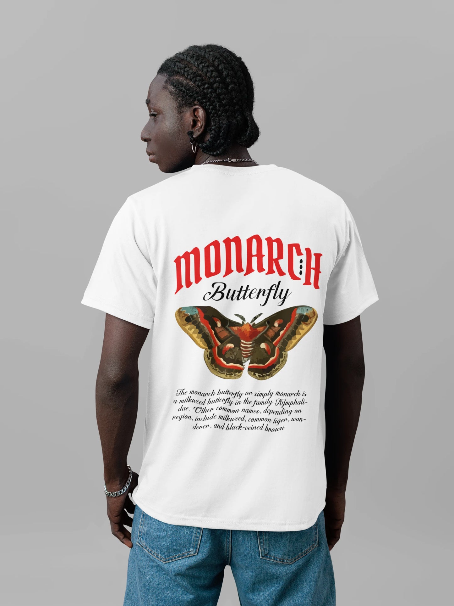 Cluvian Monarch Butterfly Graphic Cotton T-Shirt – White