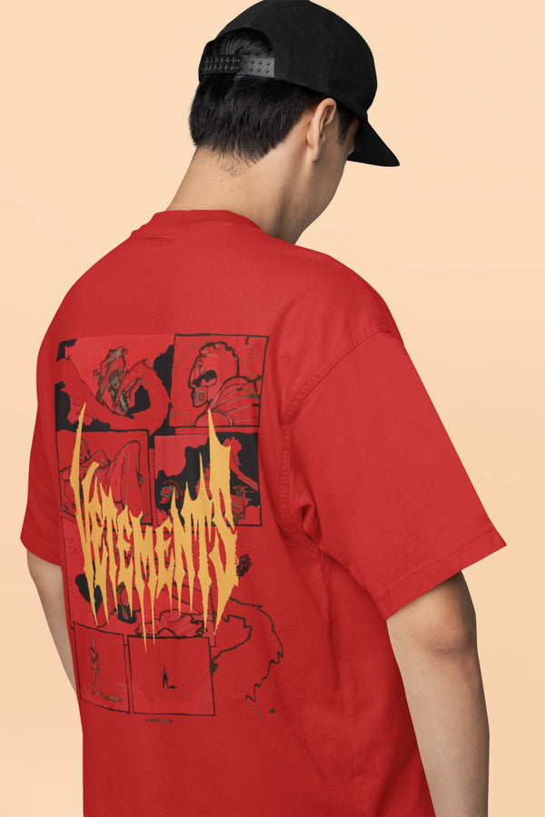 Cluvian Inferno Graphic Oversized T-Shirt – Red