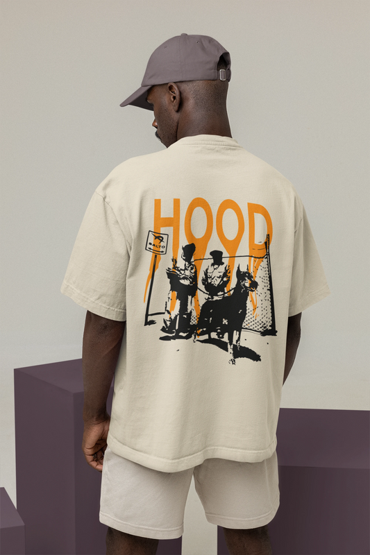 Cluvian HOOD Graphic Oversized T-Shirt – Cream