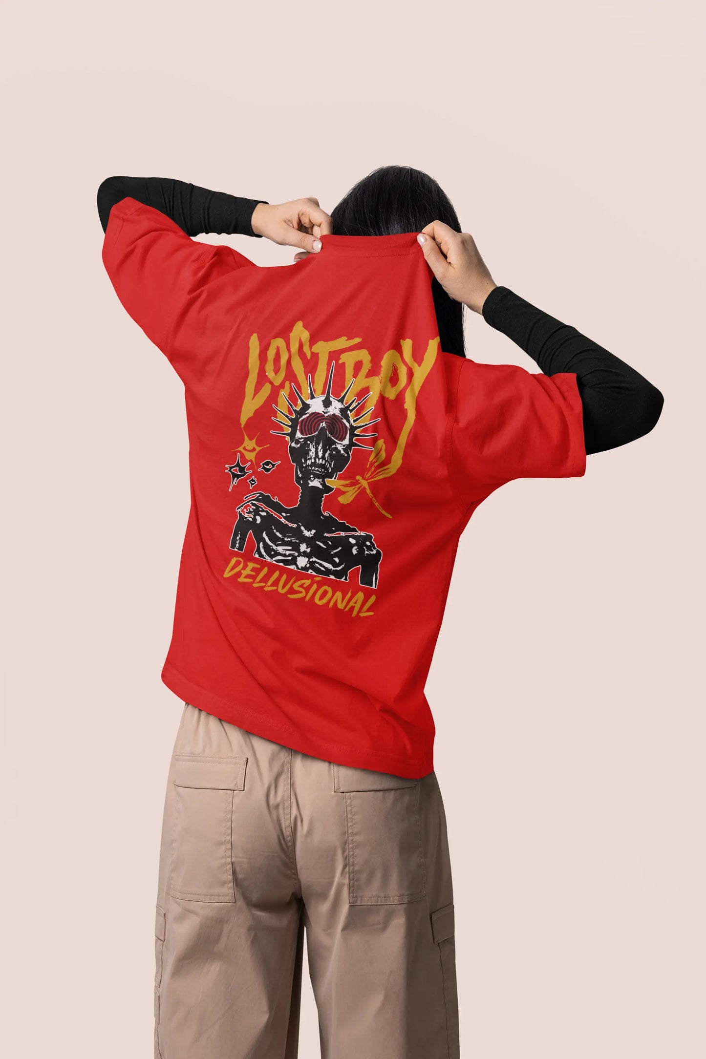 Cluvian Oversized Casual Streetwear T-Shirt – Red