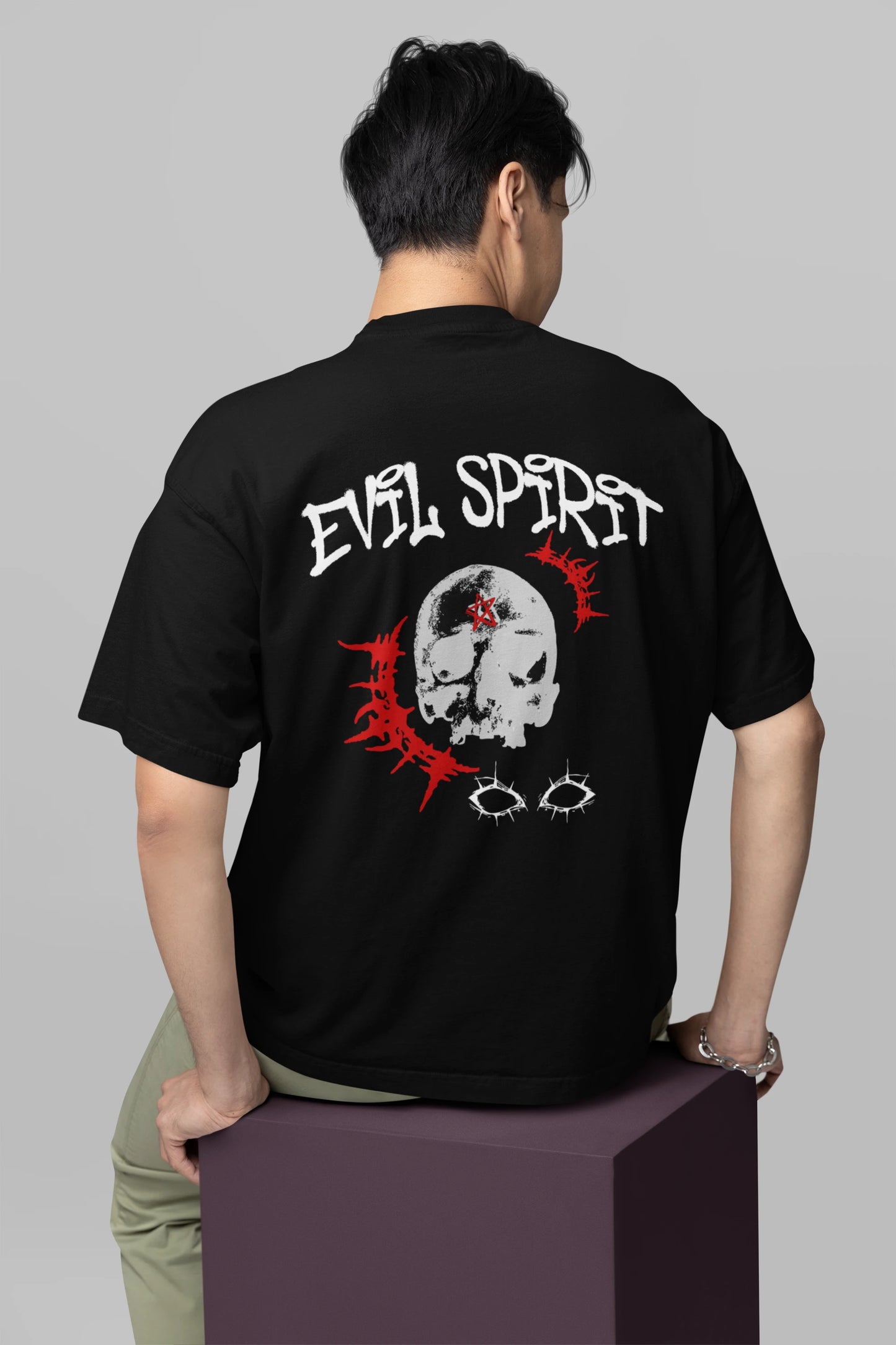 Cluvian Oversized Streetwear T-Shirt – Black (Evil Spirit)