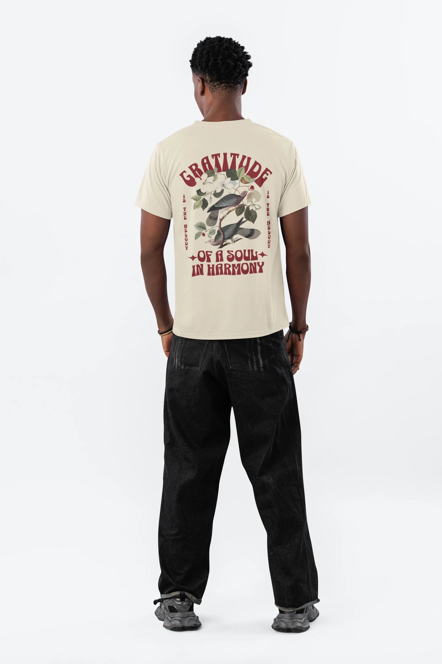 Cluvian Gratitude Back Print Regular Fit T-Shirt – Cream
