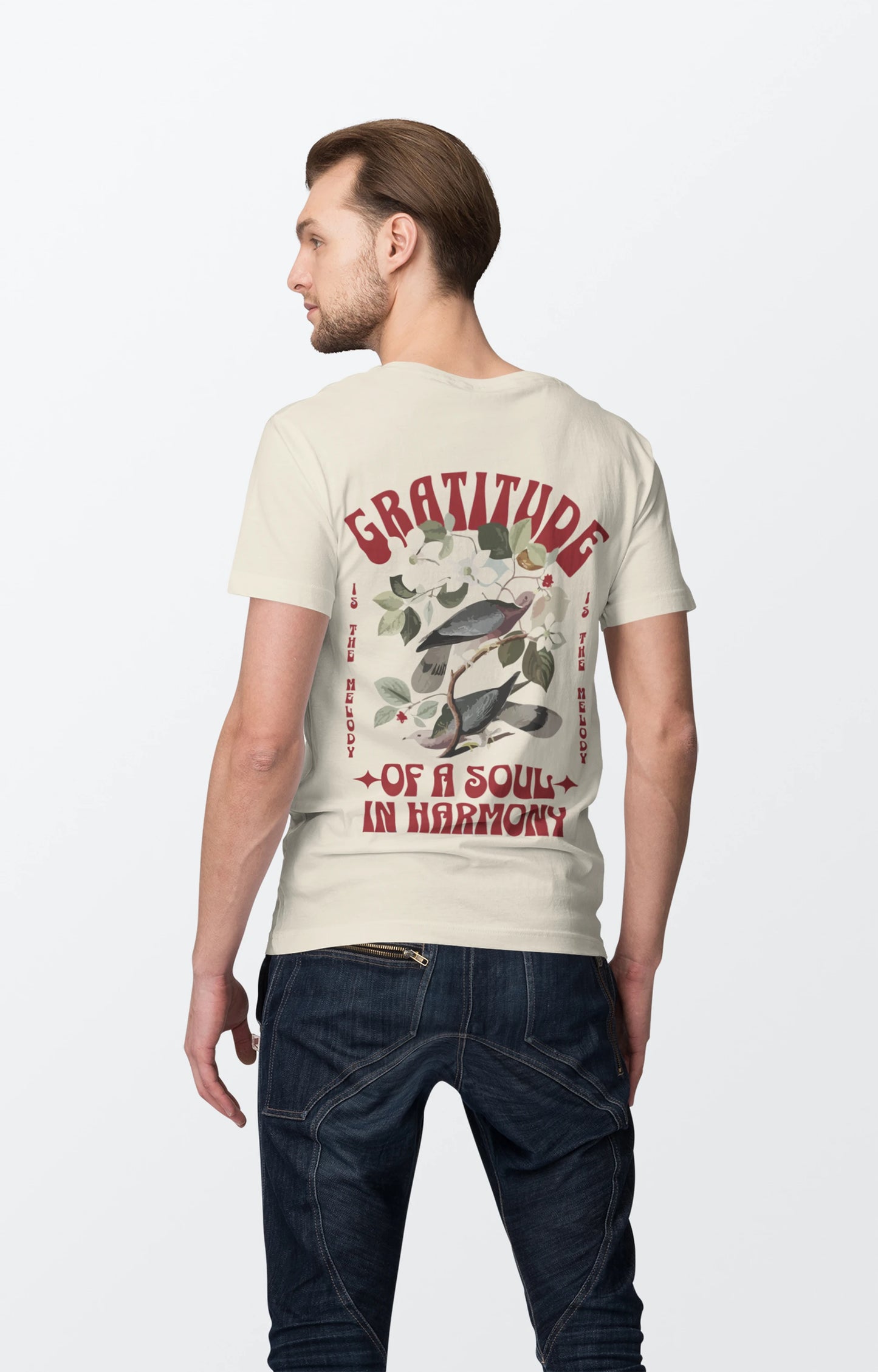 Cluvian Gratitude Back Print Regular Fit T-Shirt – Cream