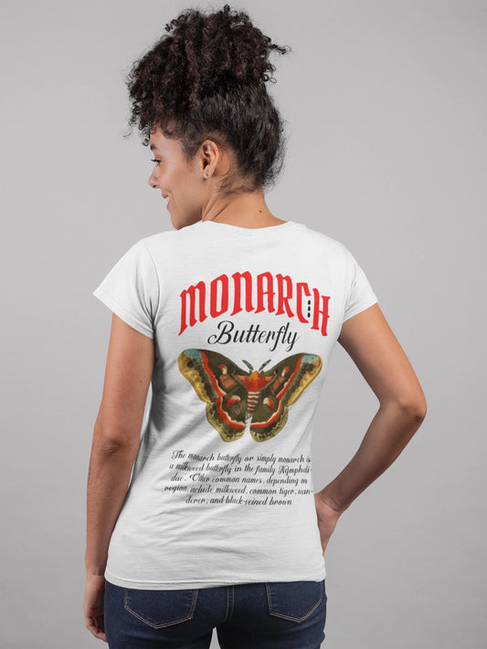Cluvian Monarch Butterfly Graphic Cotton T-Shirt – White