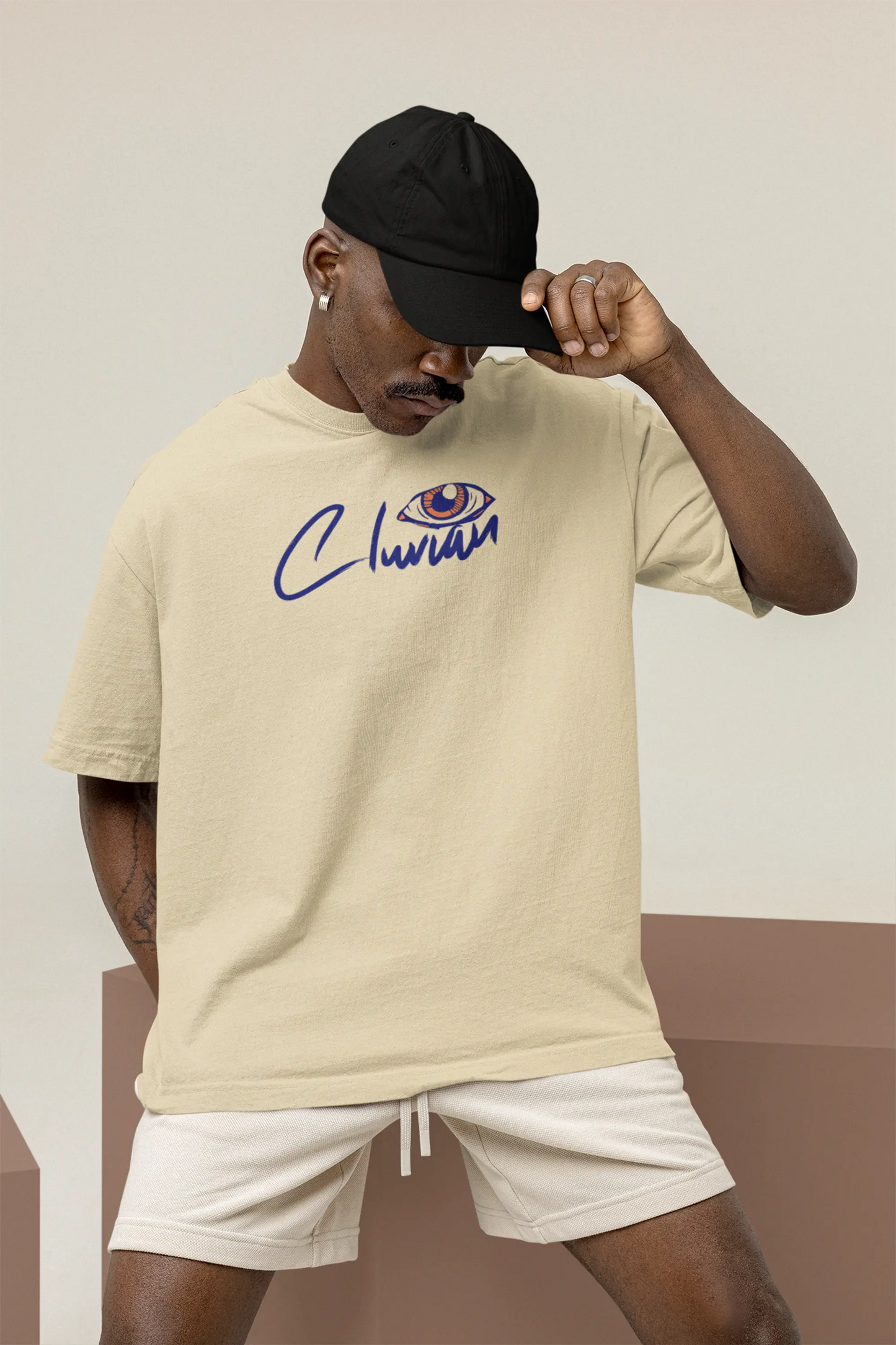 Cluvian Oversized Streetwear T-Shirt – Cream