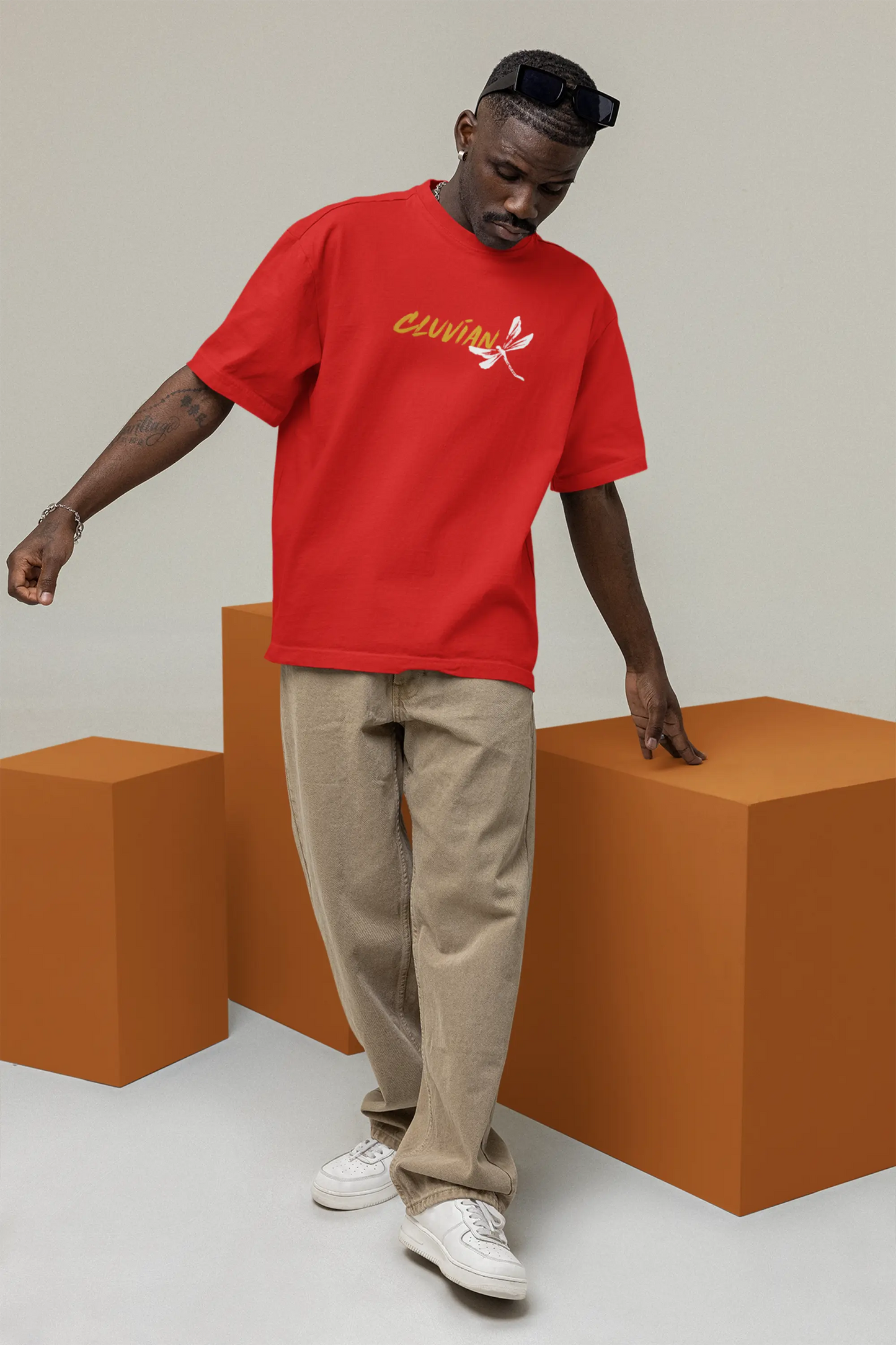 Cluvian Oversized Casual Streetwear T-Shirt – Red