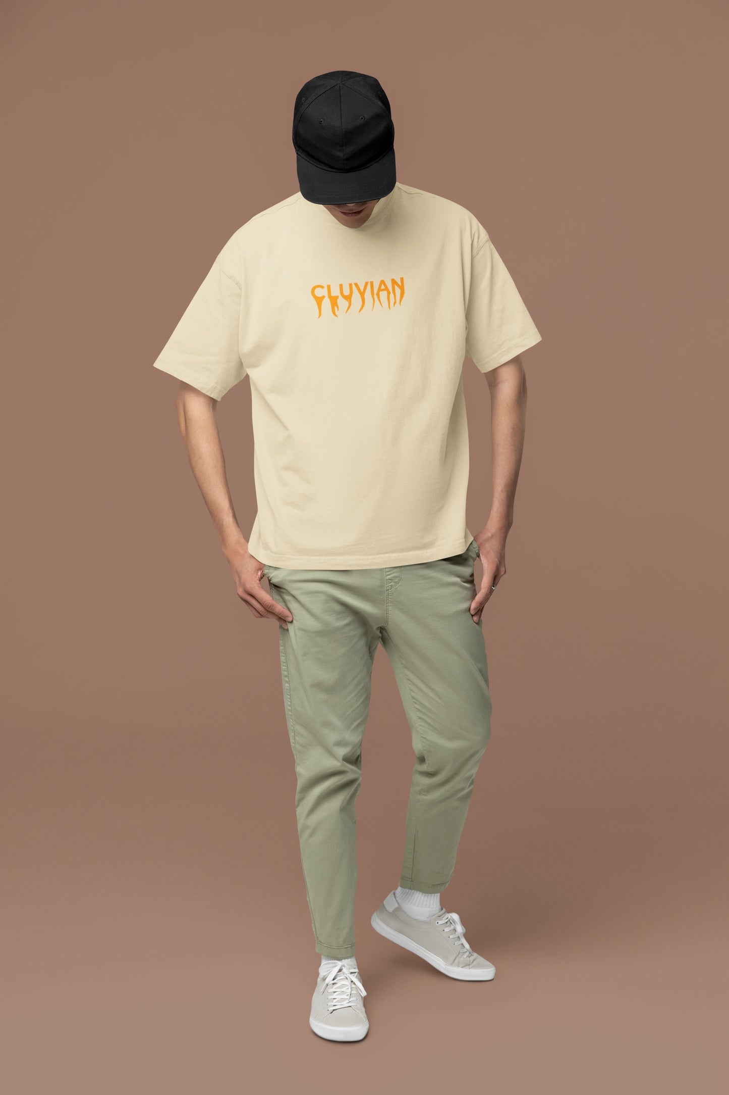 Cluvian HOOD Graphic Oversized T-Shirt – Cream