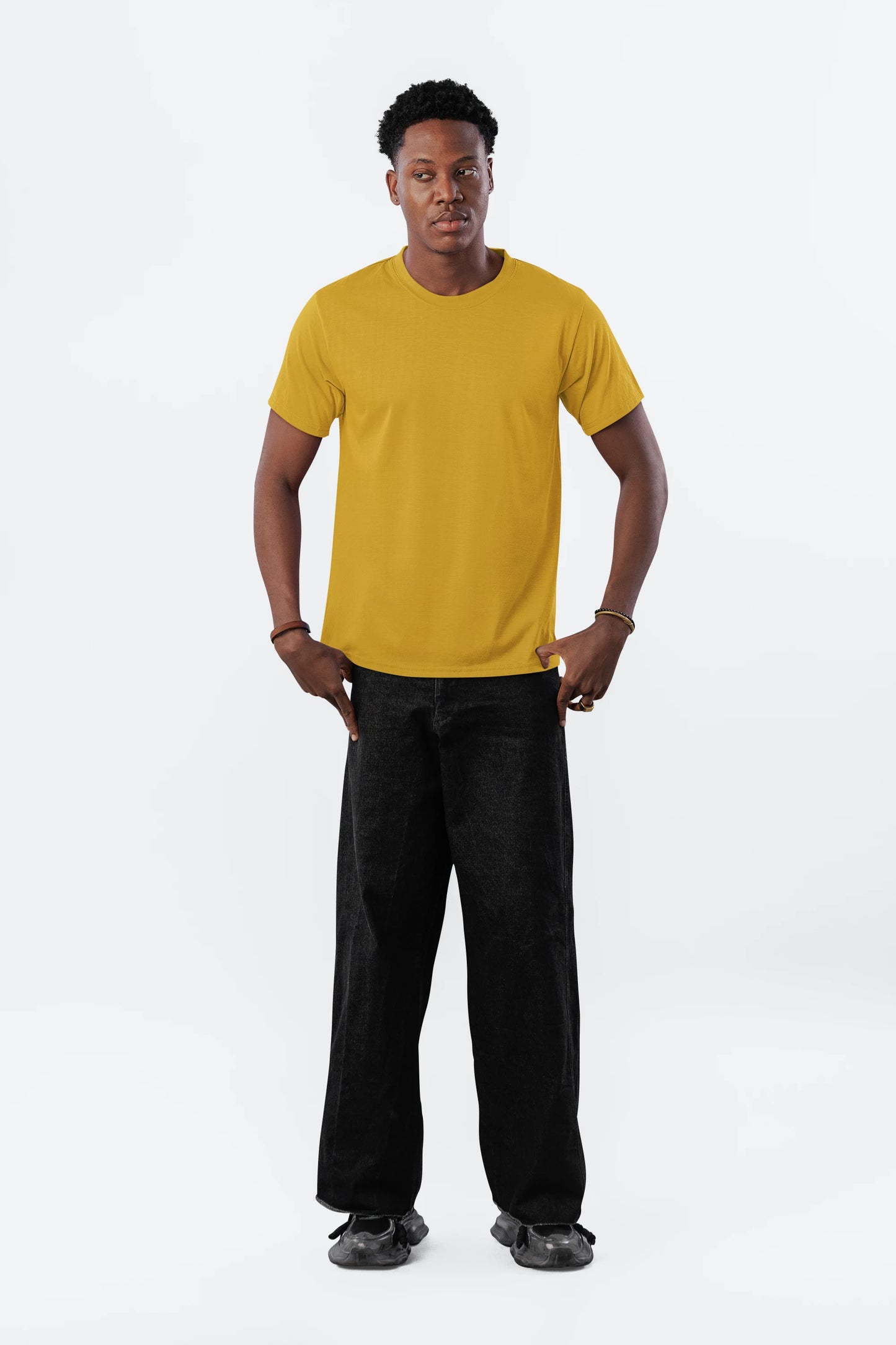 Cluvian Regular Fit Cotton Printed T-Shirt – Mustard