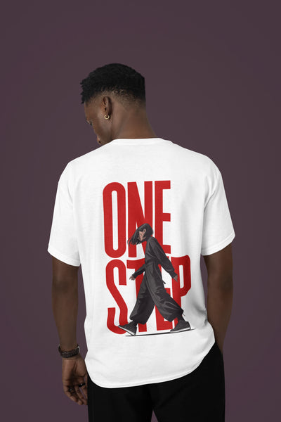 Cluvian One Step Graphic Cotton T-Shirt – White